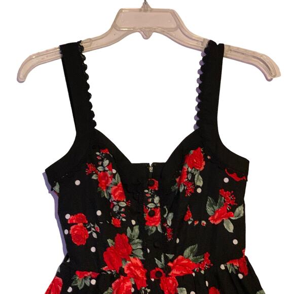 Hot Topic Rockabilly Polka Dot Rose Swing Dress small - Picture 3 of 16
